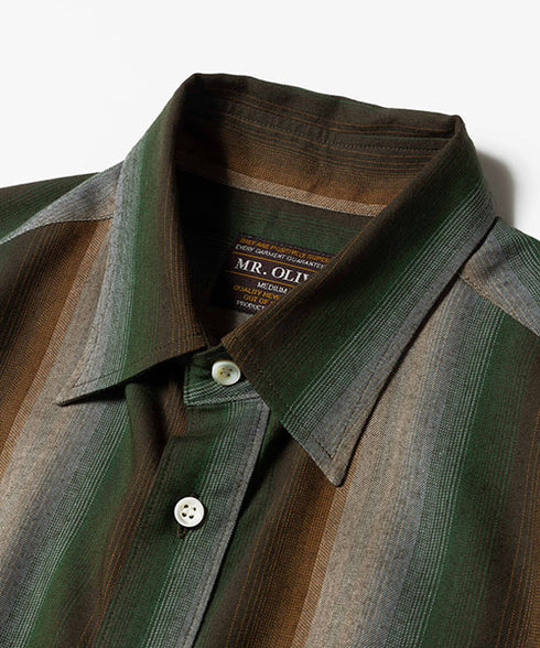 MR.OLIVE/RAYON TWILL STRIPE / REGULAR COLLAR SHIRT ミスターオリーブ/レーヨンツイルストライプ / レギュラーカラーシャツ